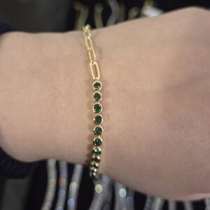 Gold Bracelet with Green Stones